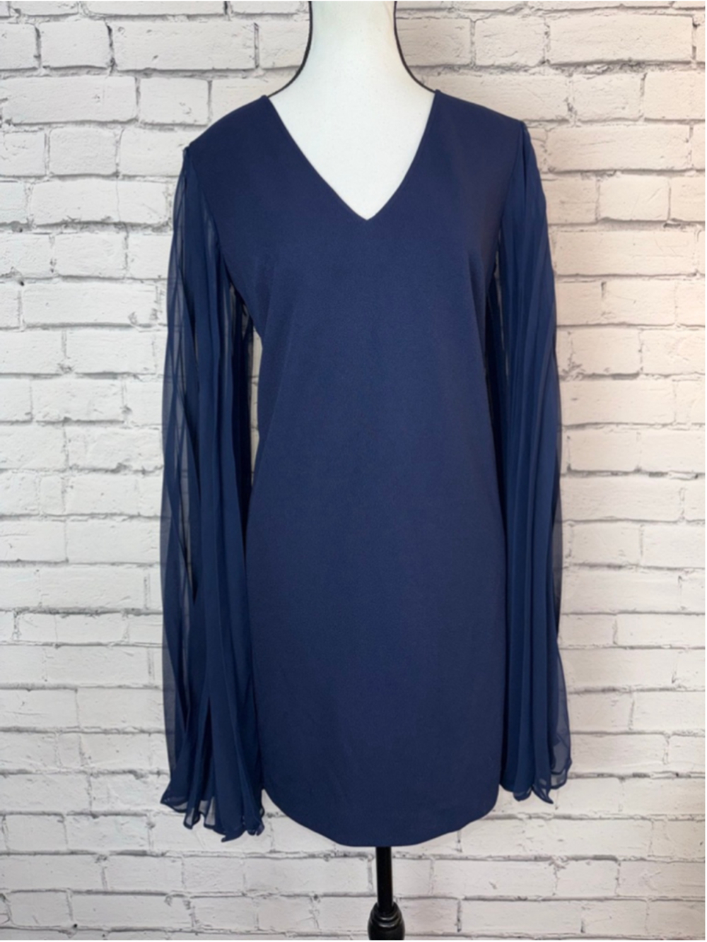 Women's Trina Turk Navy Celestina Mini Dress w/ Pleated Cape Sleeves Size 8 NEW - Picture 3 of 14